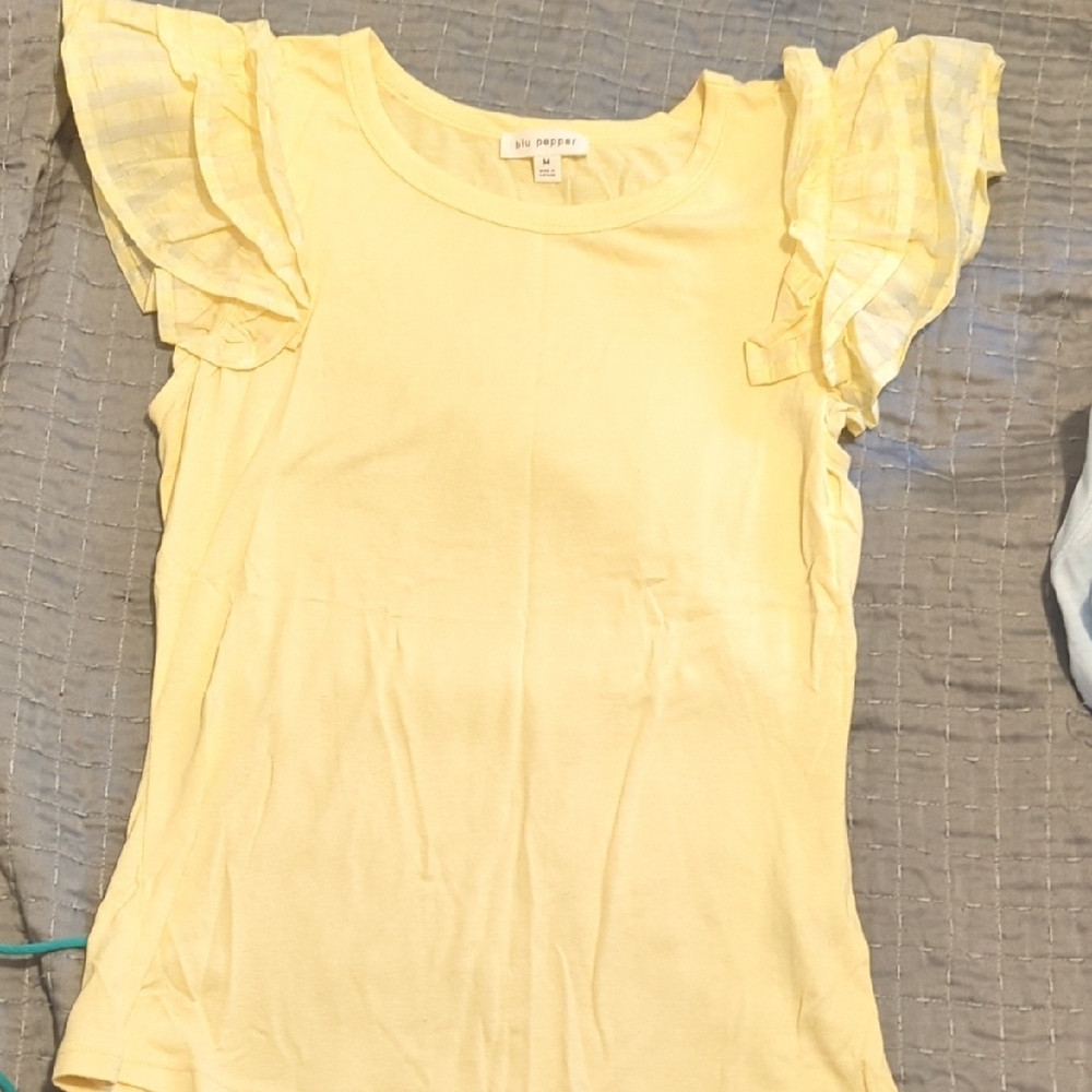 Blu Pepper Yellow Flutter Sleeve Ruffled Blouse